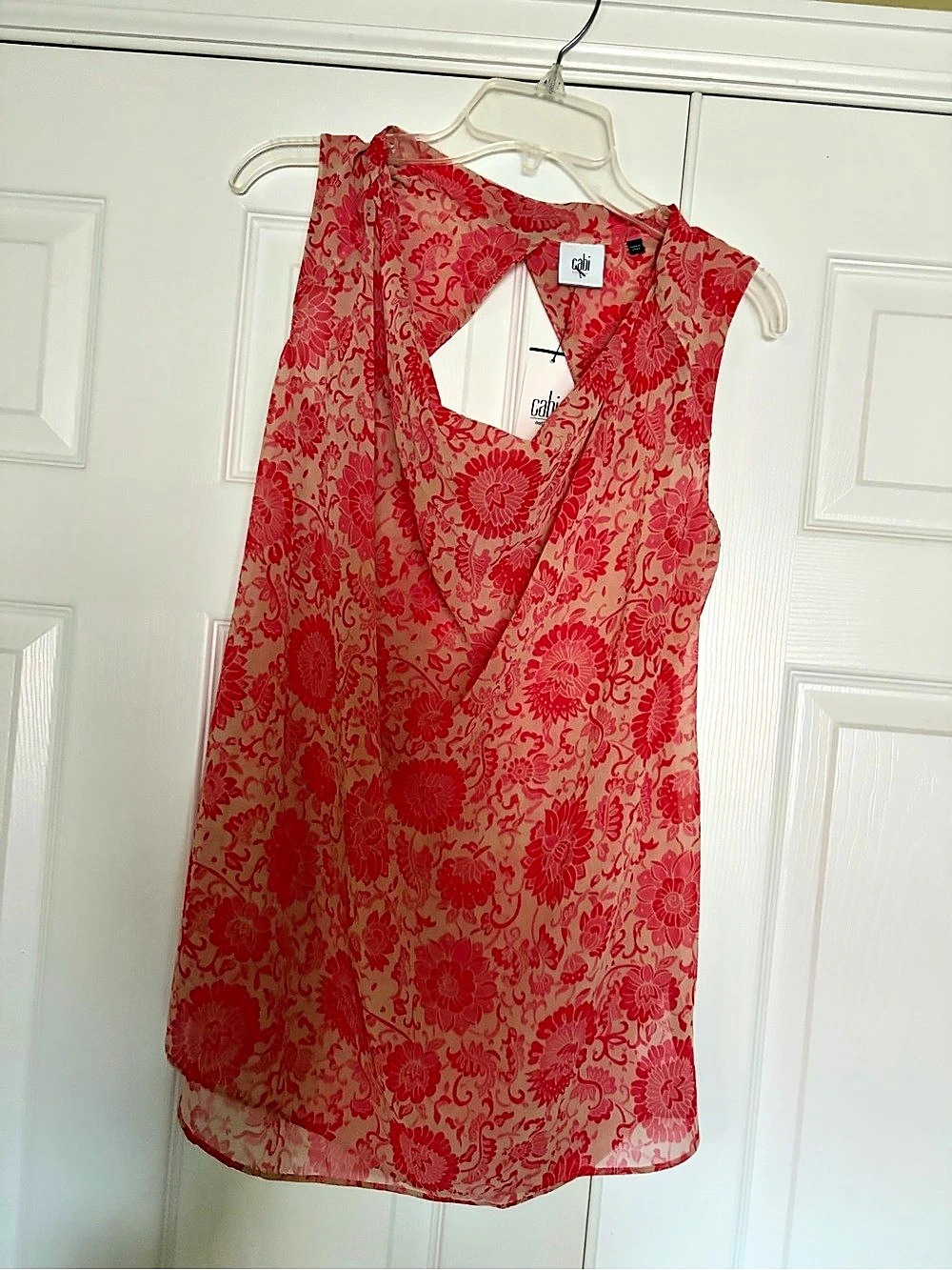 Cabi 5222 Sketchbook Red Floral Sleeveless Blouse Medium